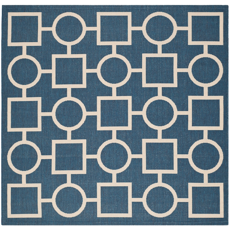 SAFAVIEH Courtyard Lilya Indoor/ Outdoor Waterproof Patio Backyard Rug - 6'7" Square - Navy/Beige