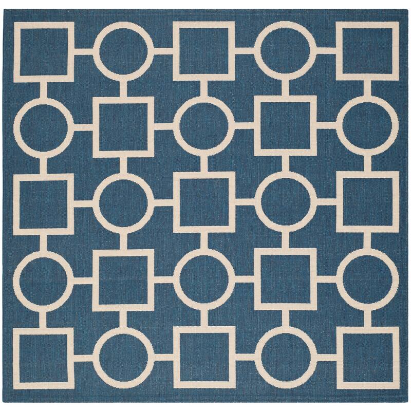 SAFAVIEH Courtyard Sharlene Indoor/ Outdoor Waterproof Patio Backyard Rug - 6'7" Square - Navy/Beige