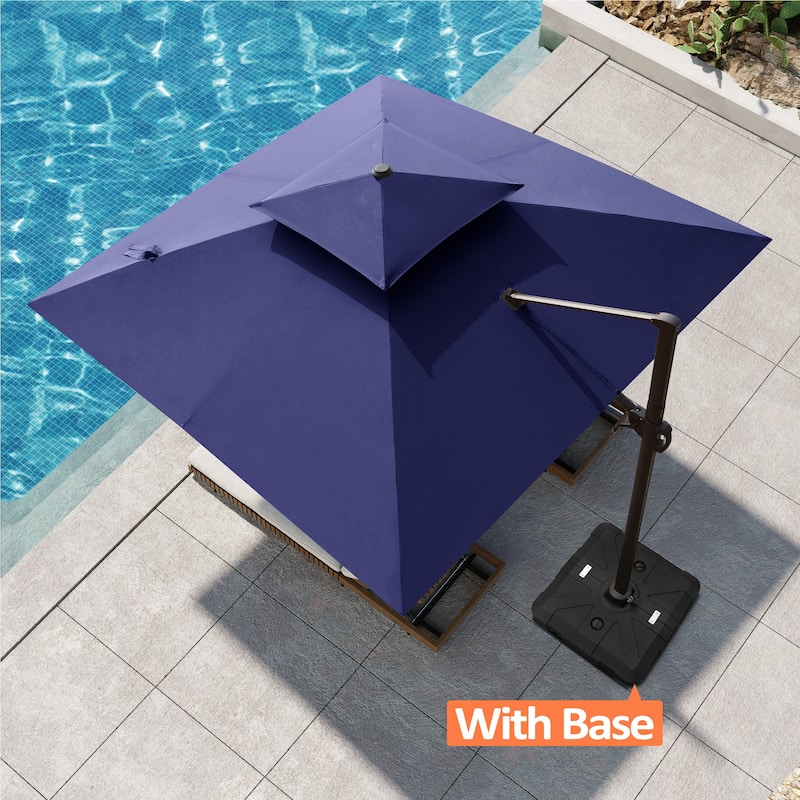 Pellebant 11 ft Patio Cantilever Offset Double Top Umbrella with Base - Navy Blue