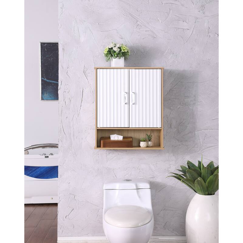 Bathroom Wall Cabinet with Double - Door,Bottom Shelf,Wavy - Patterned Doors,Adjustable Inner Shelf,Easy Installation