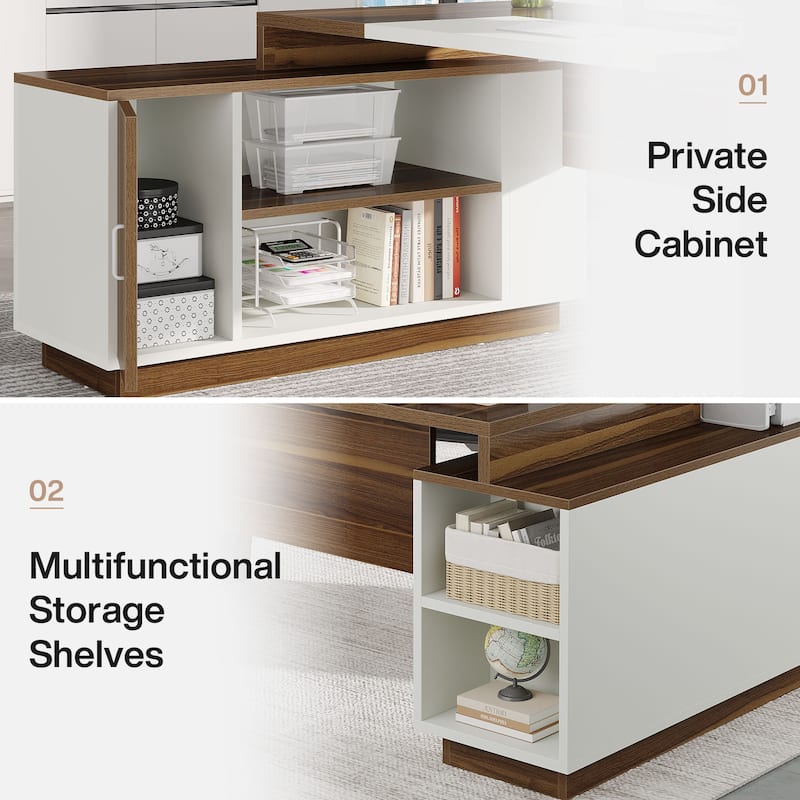 78-Inch L-Shaped Executive Desk with File Cabinet for Home Office