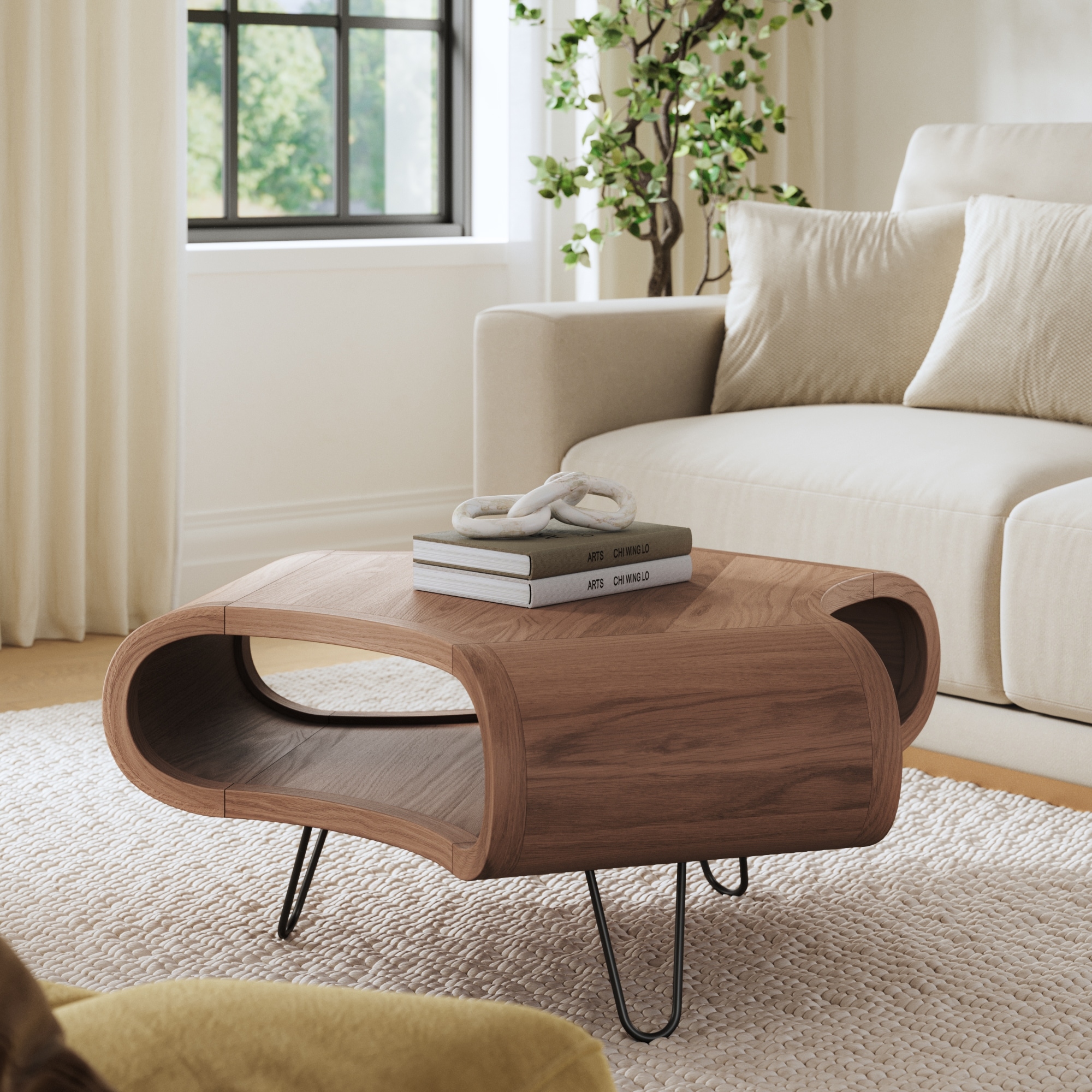 37 Inch Coffee Table, Handcrafted Curved Hexagon Shape with 37 Inch Coffee Table, Handcrafted Curved Hexagon Shape with