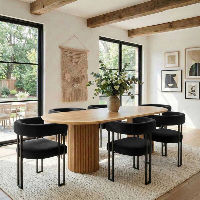 Modern Velvet Upholstered Dining Armchairs with Black Metal Legs (Set of 2/4/6) - Set of 6 - Black-6-piece