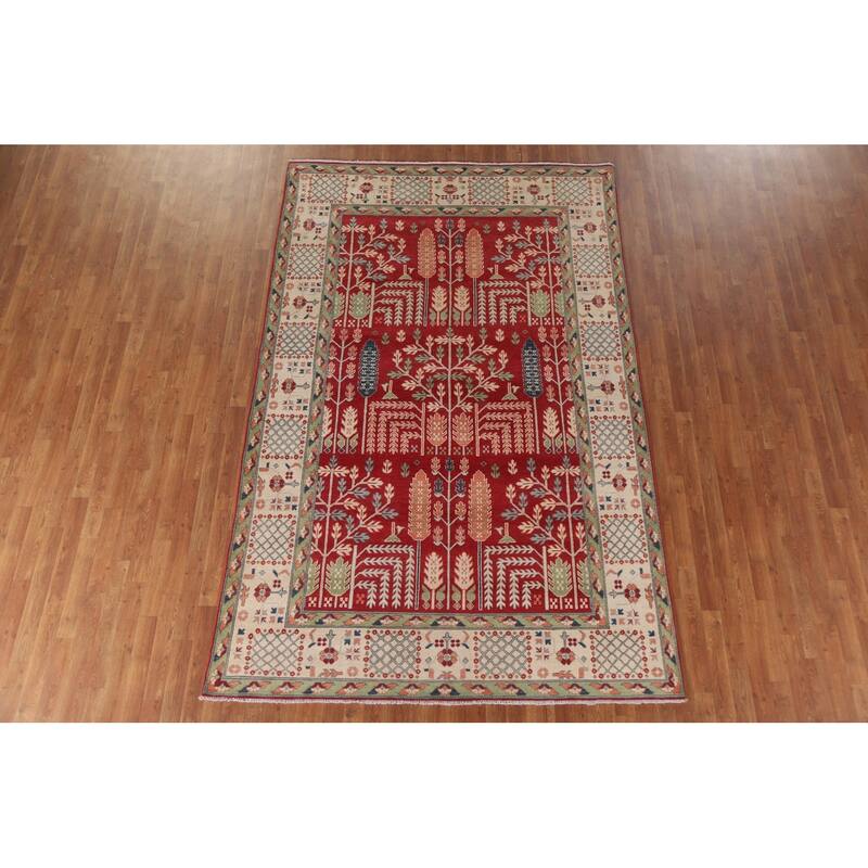 Hand Knotted Oriental 100% Wool Carpet Traditional Geometric Red Kazak Area Rug - 10' 0'' X 6' 4''