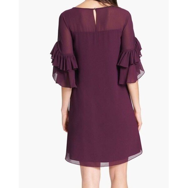 purple ruffle sleeve dress