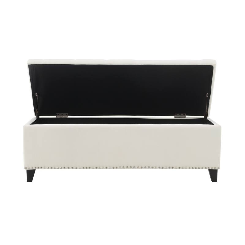 47.5" Storage Ottoman, Storage Bench with Safety Close Hinge, Linen Button-Tufted Ottoman for Living Room
