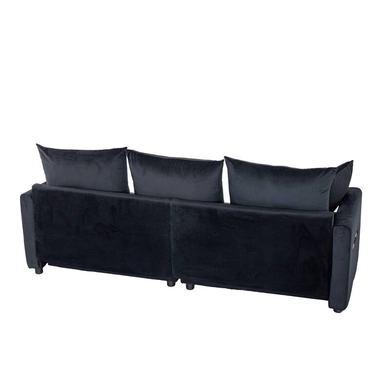 82.6" Eucalyptus 3-Seater Sofa with S-Springs & 3 Back Pillows