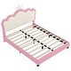 preview thumbnail 13 of 34, Cute Girl Princess Bed with Crown Headboard, PU Upholstered Platform Bed, Wood Panel Bed Low Profile Bed