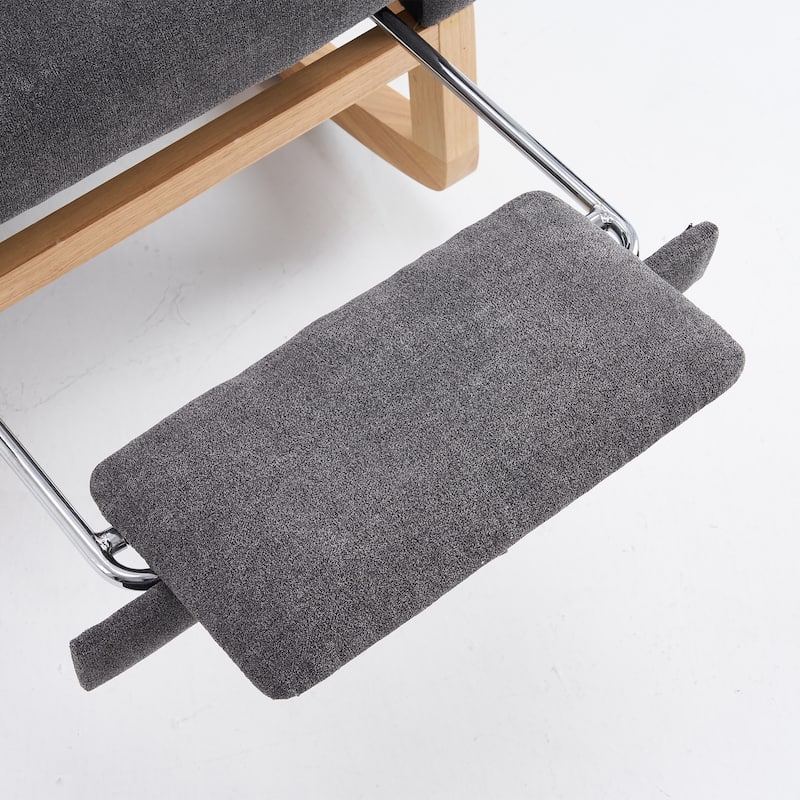 Upholstered Glider Chair with Thick Cushions, Rubber Wood Rocking Chair with Footrest, Lounge Recliner with Armrests