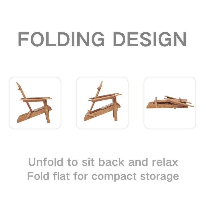 Outdoor Wooden Folding Adirondack Chair Set of 2 with Pre-Assembled BackRest, for Garden Backyard Porch Pool