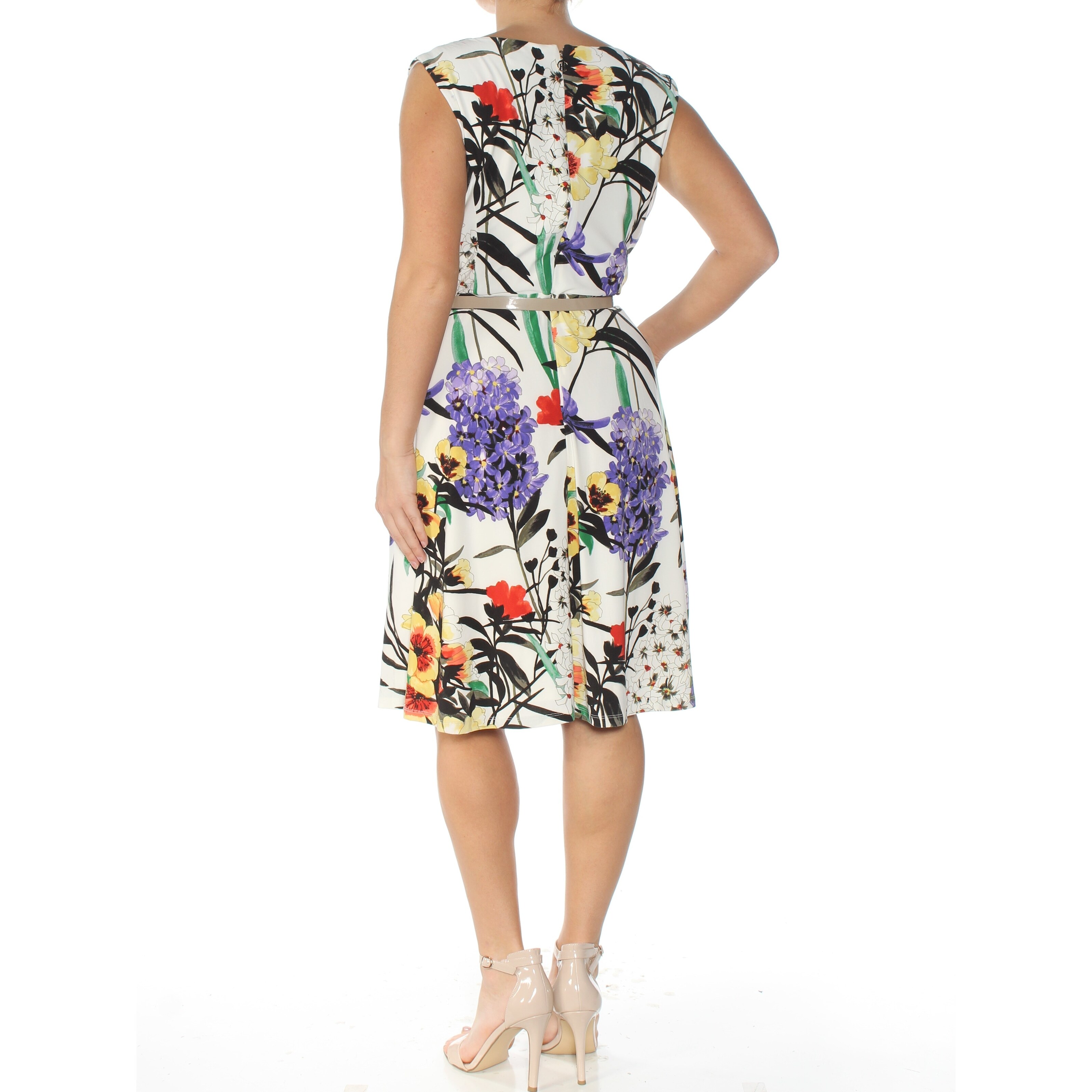 Shop Tommy Hilfiger Womens Purple Belted Floral Print Sleeveless V