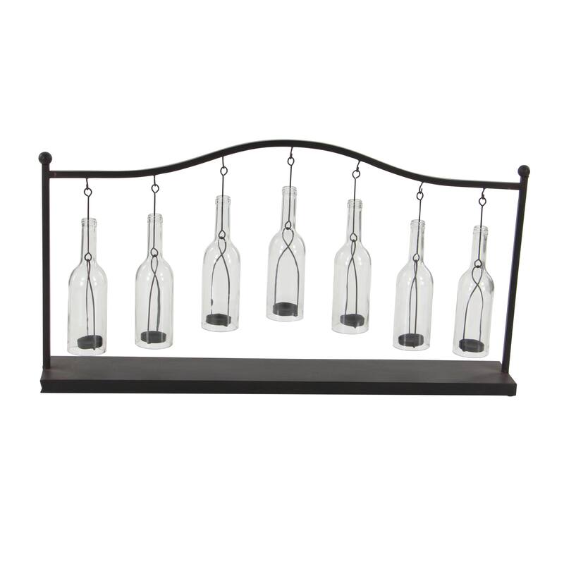 Metal Hanging Bottle Decorative Indoor Outdoor Candle Lantern - Black - Roche River Decor