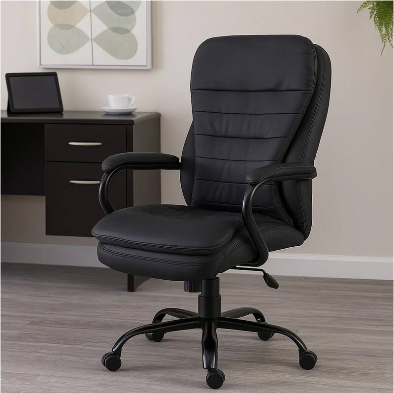Ava Rolling Oversized Office Chair, Swivel, Black Vinyl, 400lbs