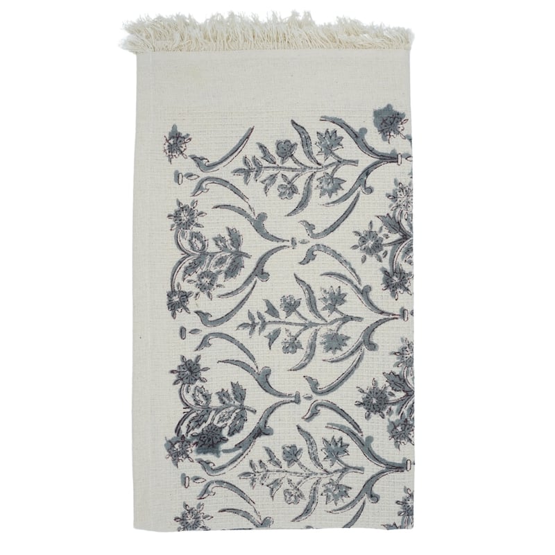 Fabdivine Honeycomb or Waffle Weave Hand Block Floral Print Hand Towel, Kitchen Gift Use