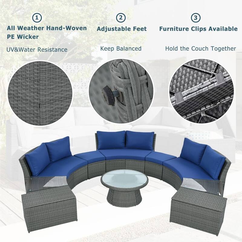 Abrihome 10-Piece Outdoor Sectional Half Round Patio Rattan Sofa Set,Light Gray