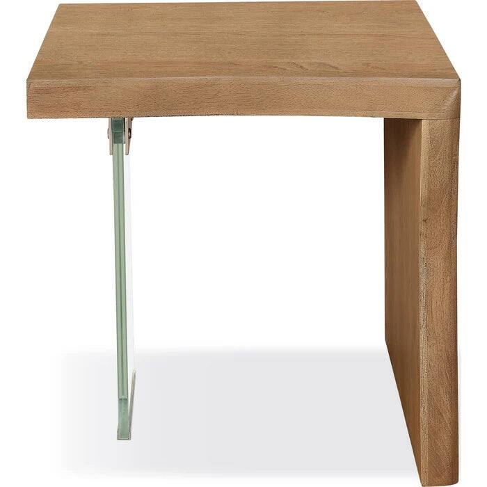 Seabourne Live-Edge White Oak and Glass End Table in Bisque