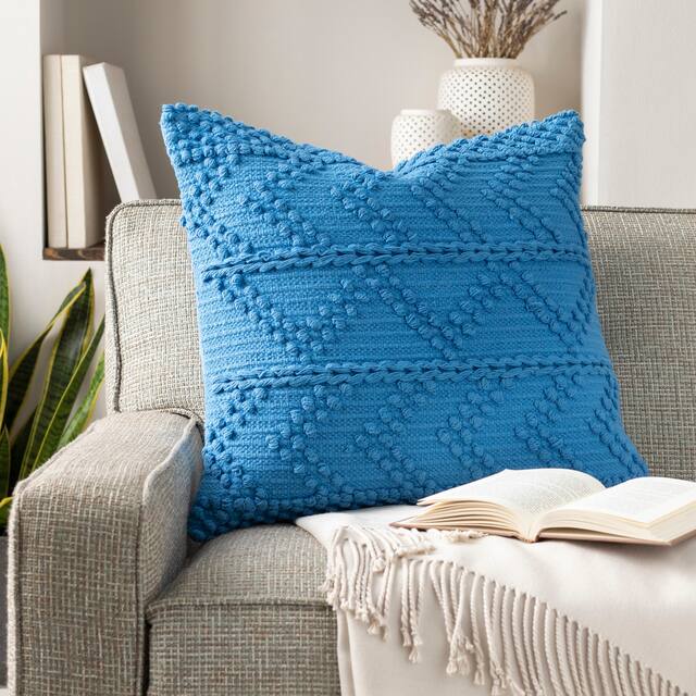 Nadra Textured Chevron Bohemian Pillow - Blue - 22"H x 22"W - Down