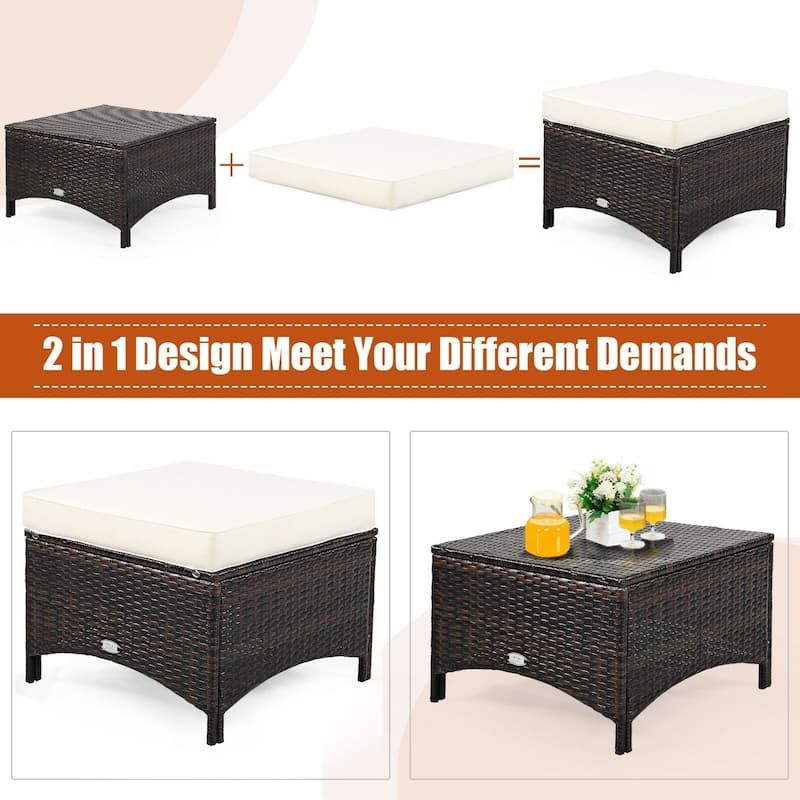 5 Pieces Patio Rattan Sofa Set with Cushion and Ottoman - 51" x 33.5" x 33" (L x W x H)
