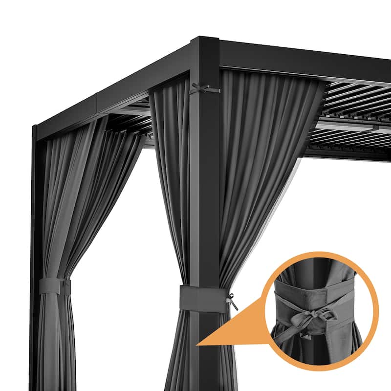 10 ft. x 13 ft. Aluminum Louvered Pergola with Adjustable Roof and Curtains