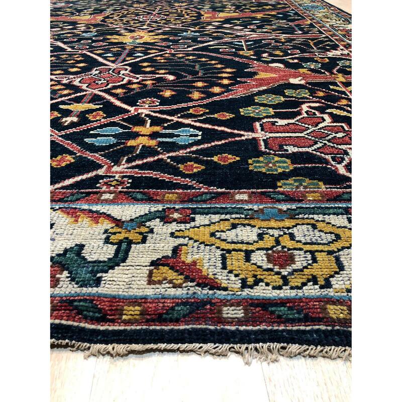 Handknotted Wool NAVY Traditional All Over Traditional Knot Rug 10