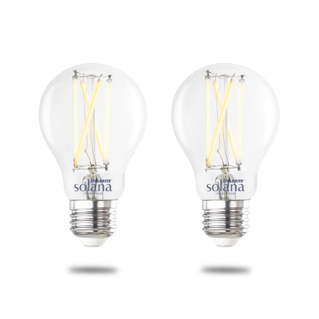 Bulbrite Solana Smart LED A19 60W Equivalent Tunable WIFI Light Bulb, Clear, 2PK - 2200K-6500K