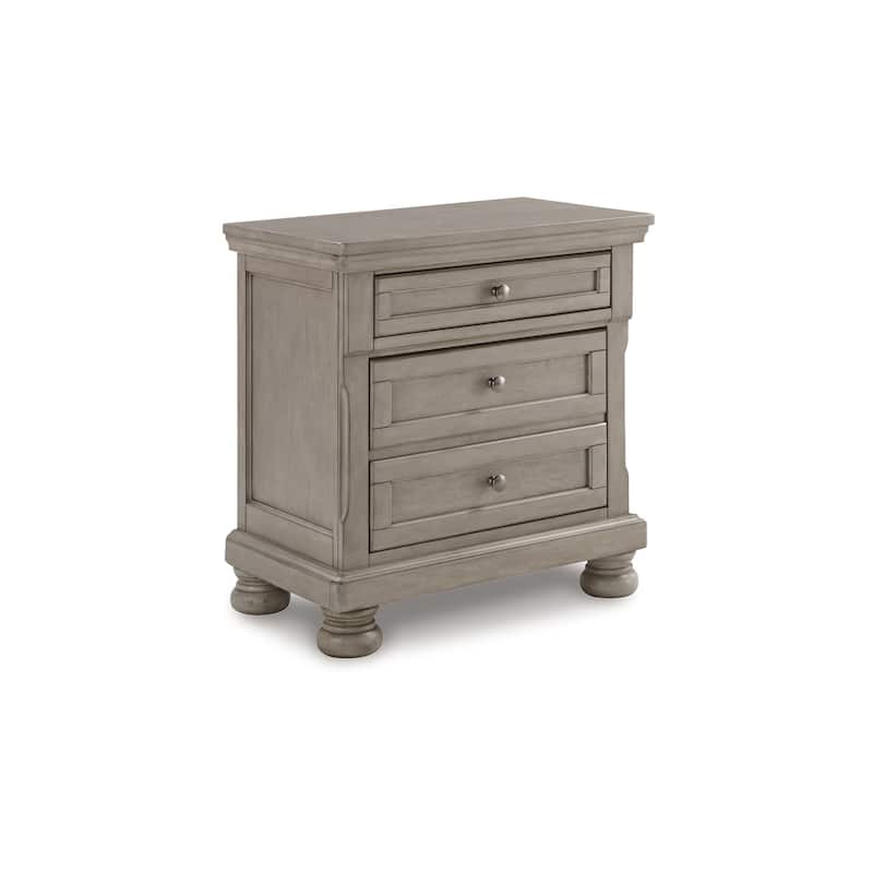 Ryno Nightstand, 2 Drawers, Pull Out Tray, Nickel Round Knobs, Gray