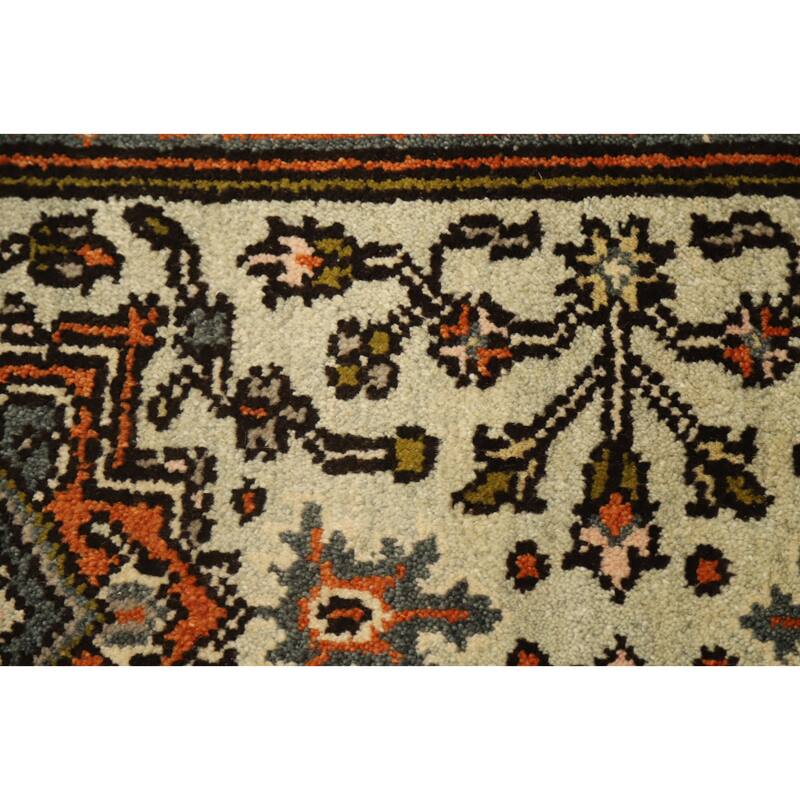 Hand Knotted Oriental 100% Wool Carpet Traditional Geometric Beige & Ivories Heriz (serapi) Runner Rug - 8' 1'' X 2' 7''