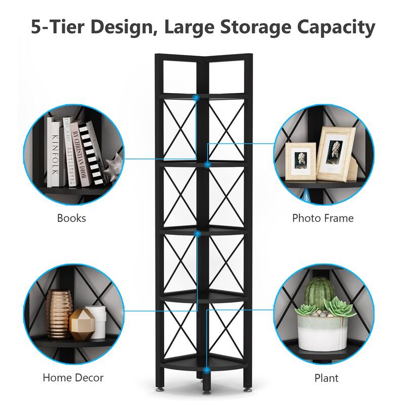 5-Tier Corner Shelves, 5 Shelf Corner Bookshelf and Bookcase