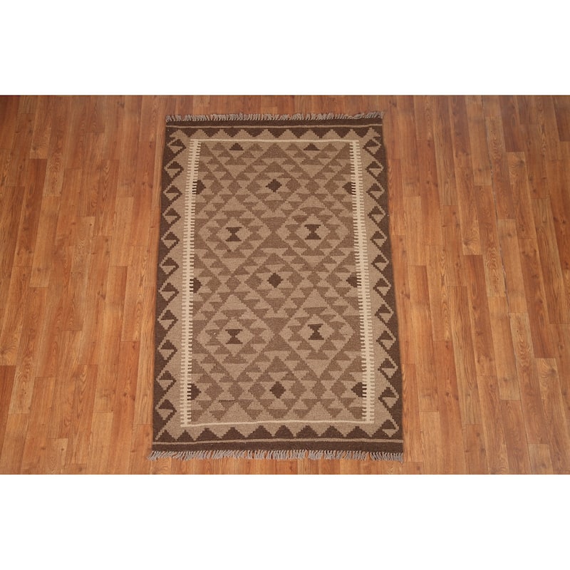 Reversible Kilim Area Rug Flat-weave Geometric Wool Carpet - 3'4" x 5'2"