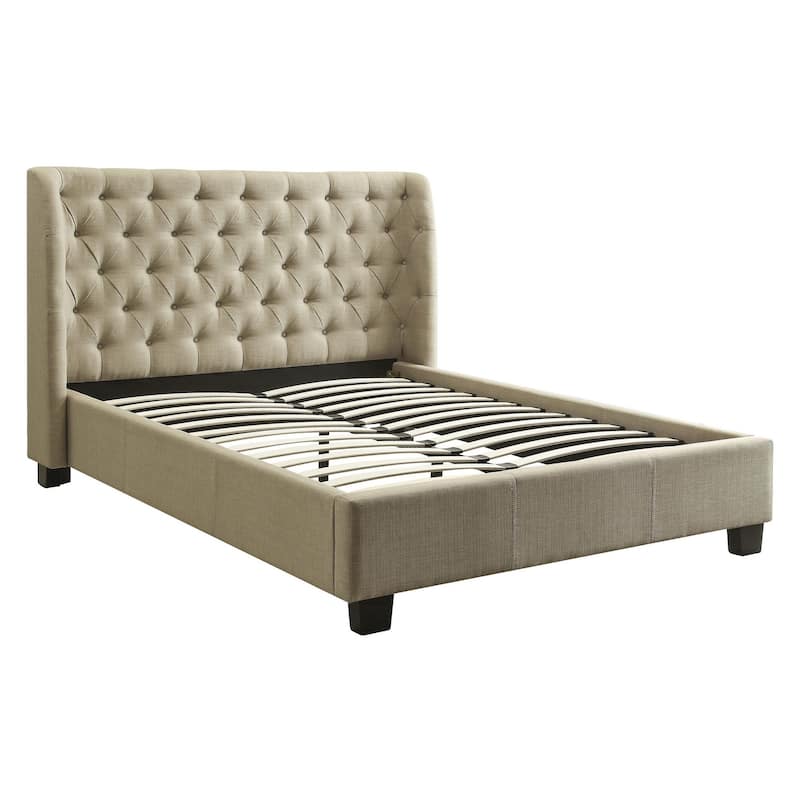 Pax California King Size Bed, Beige Linen, Curved Button Tufted Headboard