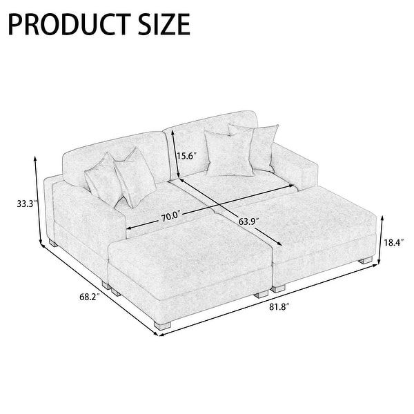 dimension image slide 0 of 3, Oversized Chenille Modular Sectional Sofa Conversation Set with 2 Ottomans