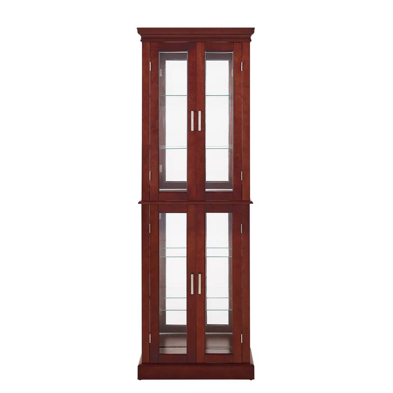Curio Cabinet Lighted Curio Diapaly Cabinet with Adjustable Shelves and Mirrored Back Panel, Tempered Glass Doors