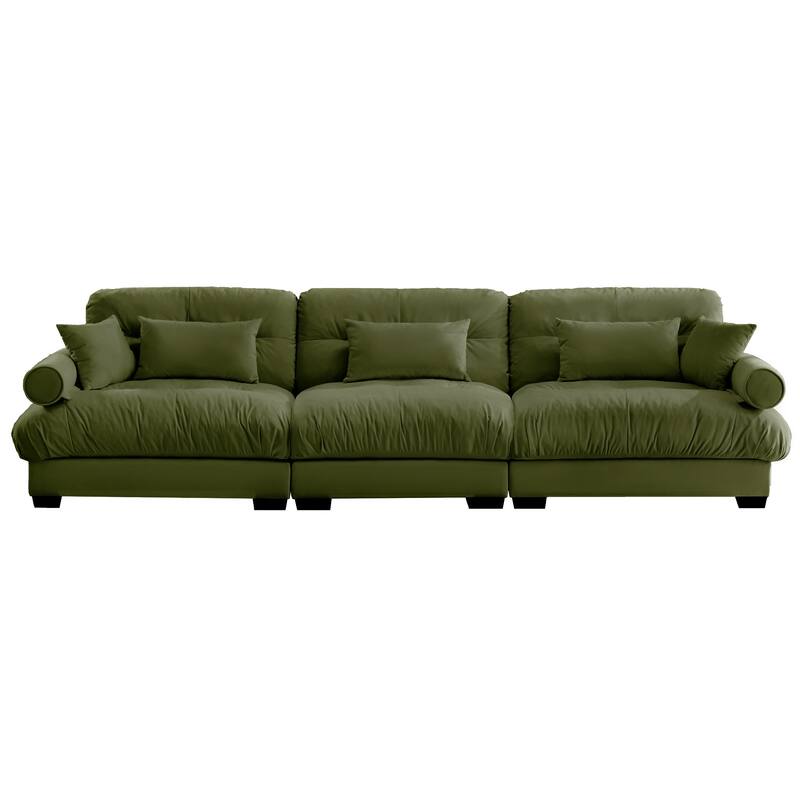 Extra Large 3-Seat Modern Sofa with Waist Pillows & Throw Pillows