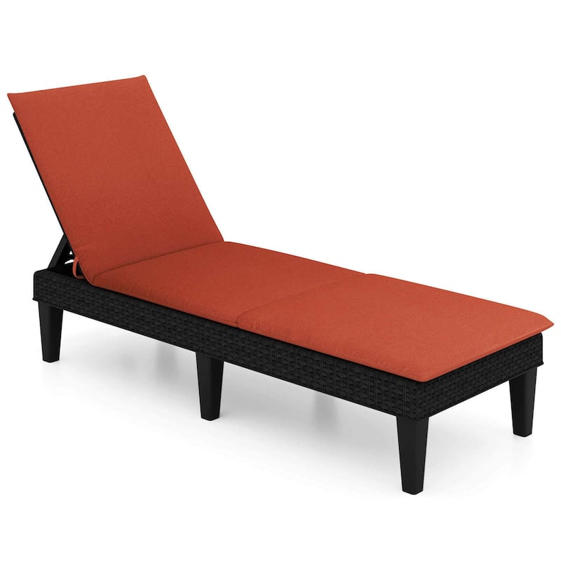 Outdoor Chaise Lounge Chair Rattan Recliner w/ Removable Cushion - Orange