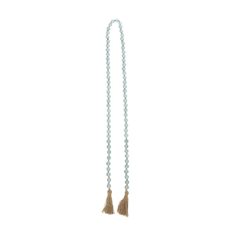 Glass Handmade Round Long Frosted Beaded Garland with Tassel with Knotted Brown Jute - Various Colors - Roche River Decor