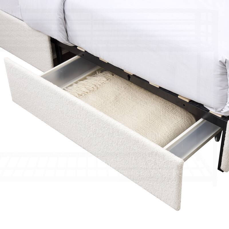 Luxurious Queen-Size Platform Bed with Tufted Headboard and Hidden Storage Drawers