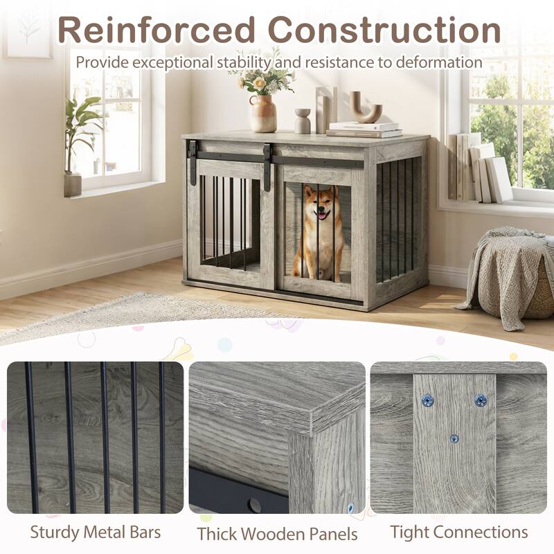 Gymax Dog Crate Furniture 31.5'' Heavy Duty Dog Kennel w/Sliding Barn
