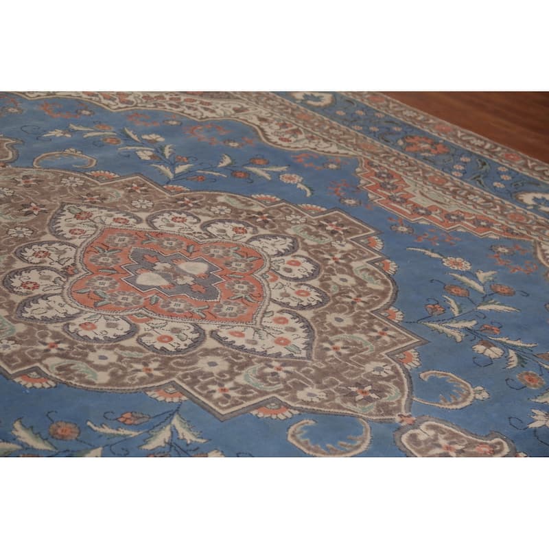 Blue Tabriz Persian Vintage Area Rug Handmade Wool Carpet - 9'10"x 13'0"