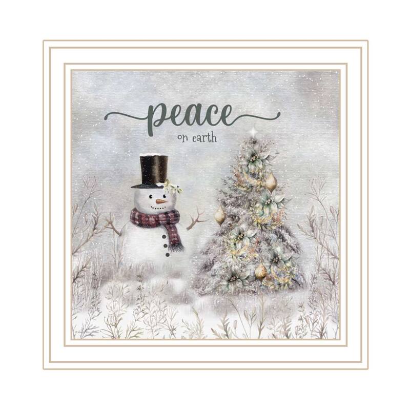 2-Piece Framed Wall Art Set - Winter Peace On Earth, White Frame