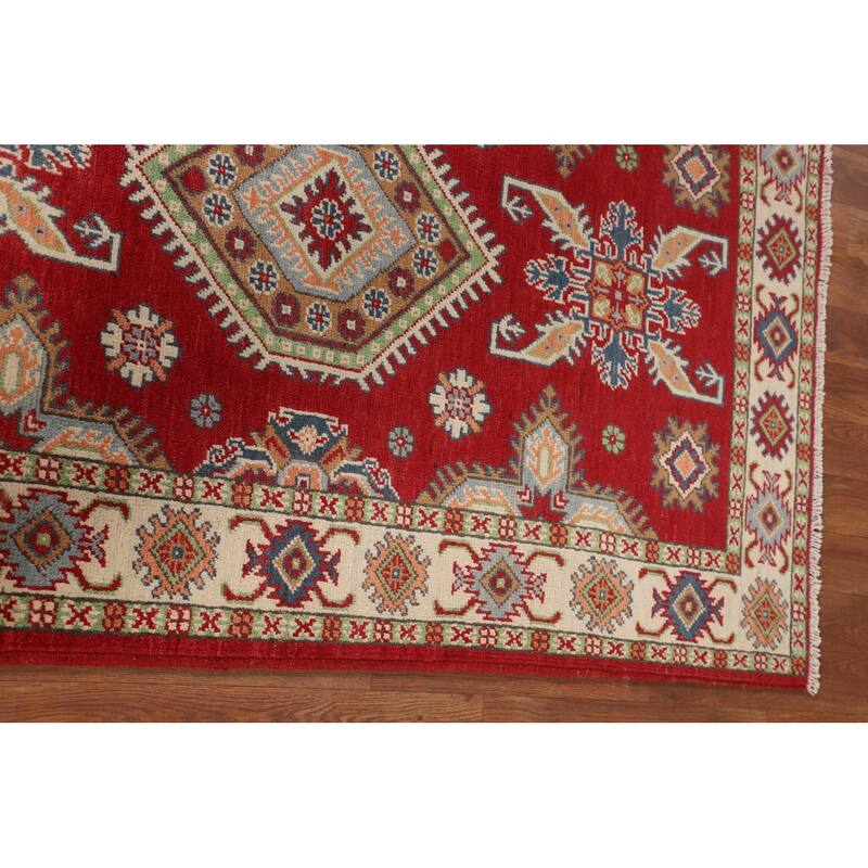 Geometric Red Kazak Accent Rug Handmade Wool Carpet - 3'2" x 5'1"