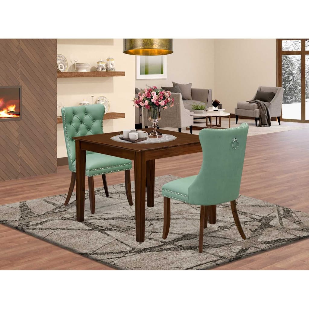 3-Piece Antique Walnut Finish Square Solid Wood Top Dining Table Set