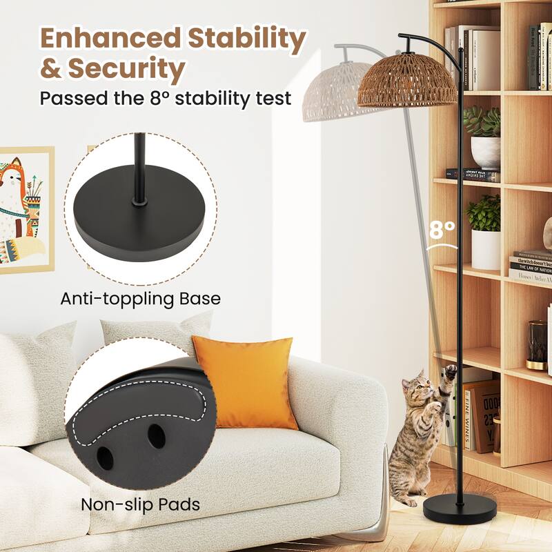 Modern Arc Floor Lamp with E26 Socket and Paper Rope Shade Adjustable Lighting for Living Room - 10"Dia × 63"H