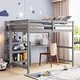 preview thumbnail 1 of 12, Full Size Wooden Loft Bed with Shelves, Desk and Writing Board - Gray