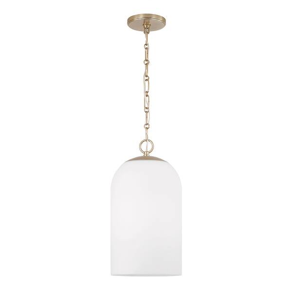 slide 2 of 3, 9" W x 18" H 1-Light Capsule Pendant in Matte Brass with Soft White Glass and Alternating Loop Designer Chain - 9"W x 17.25"H 9"W x 17.25"H - Matte Brass