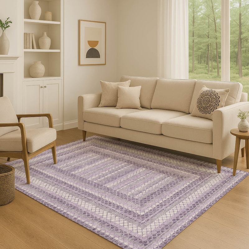 Premium Washable Super Soft Modern Borders Mayfield Rug - Lavender - 9' x 12'