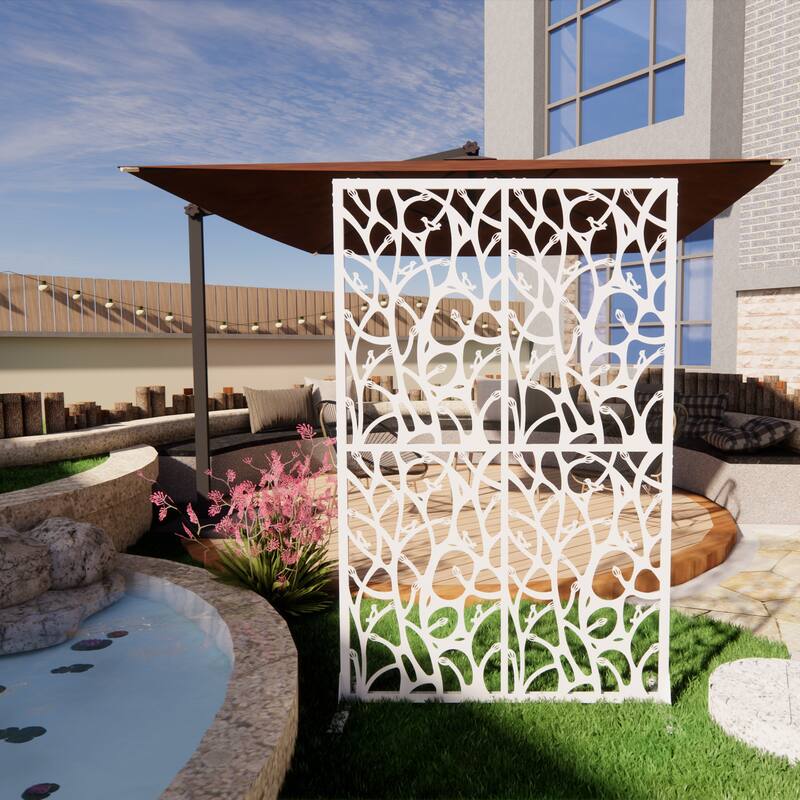 W3.8Ft X H6Ft Metal Privacy Screens, Outdoor and Indoor Divider with Free Standing for Balcony Patio Garden Room Divider - white bird