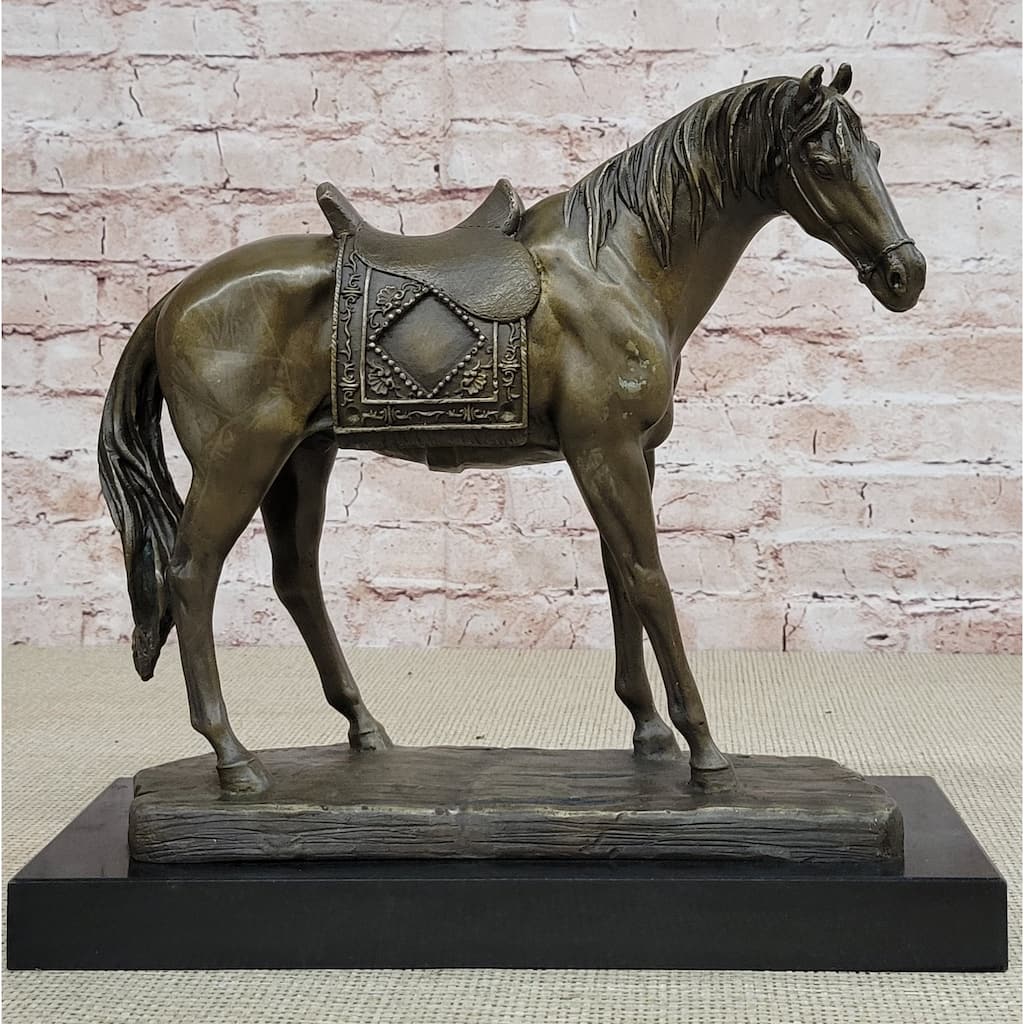 Large Original Loving Horse With His Saddle Western Cowboy Bronze Sculpture Sale