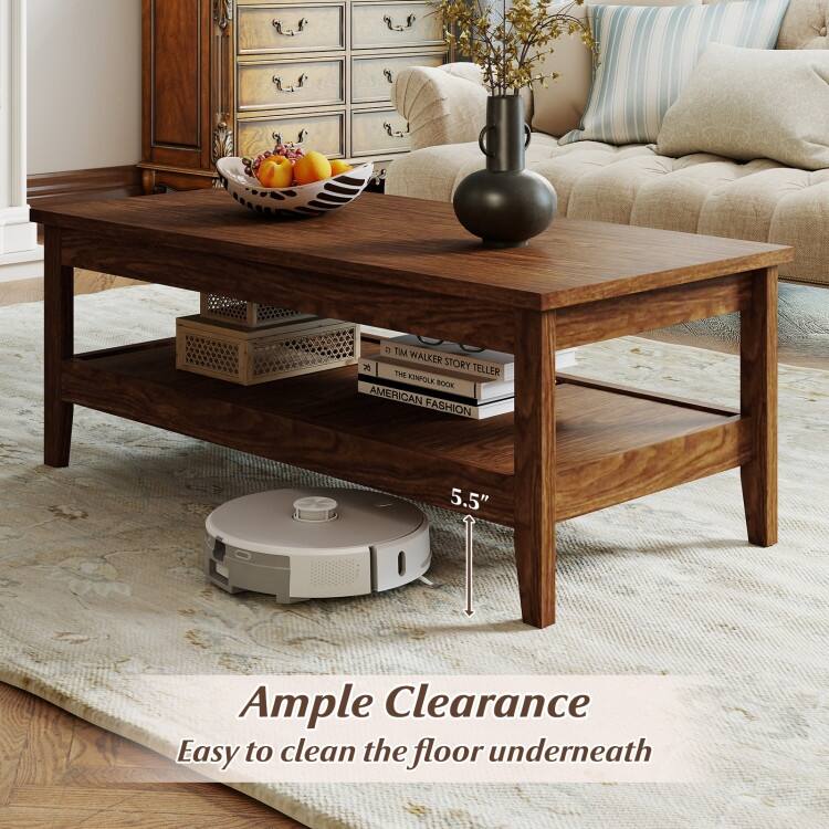 Engineered Wood Coffee Table 2-Tier with Storage and Raised Shelf - 47" x 23.5" x 18"