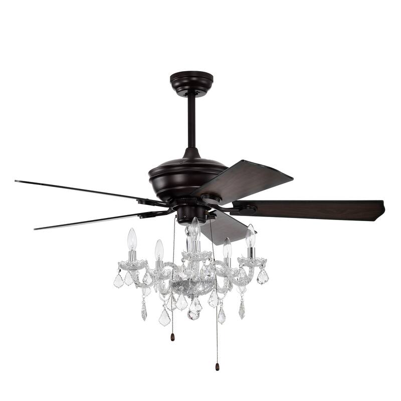 2-in-1 Ceiling Fan with Crystal Chandelier & 3-Speed Reversible Motor, Dual Finish Blades, Timer Function