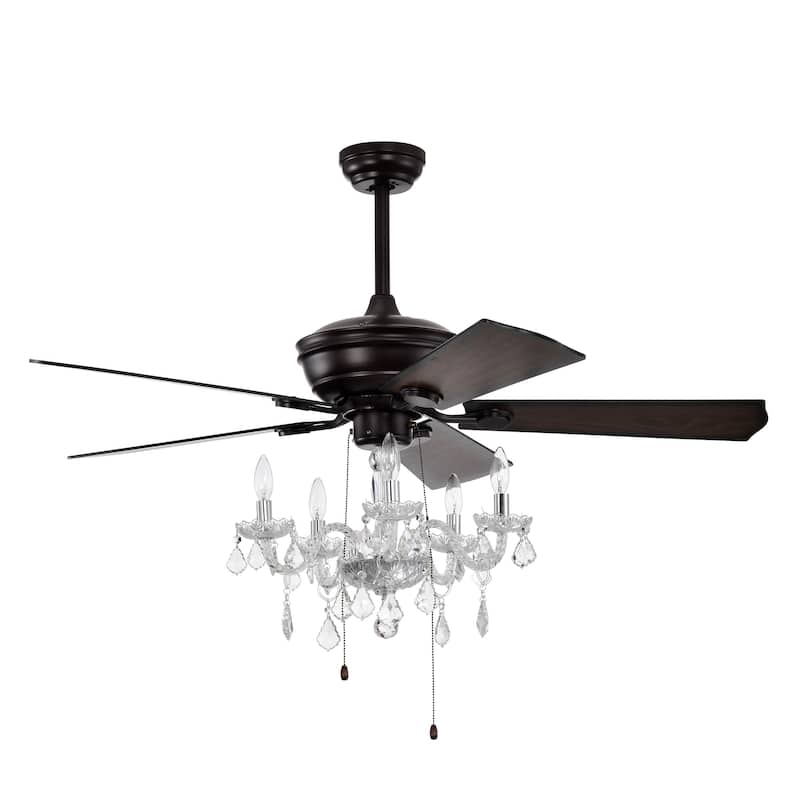 Sofucor 52" Ceiling Fan with Light Remote, Classical Crystal Chandelier fan, 5 Reversible Blades & Reverse Airflow - 52 Inches